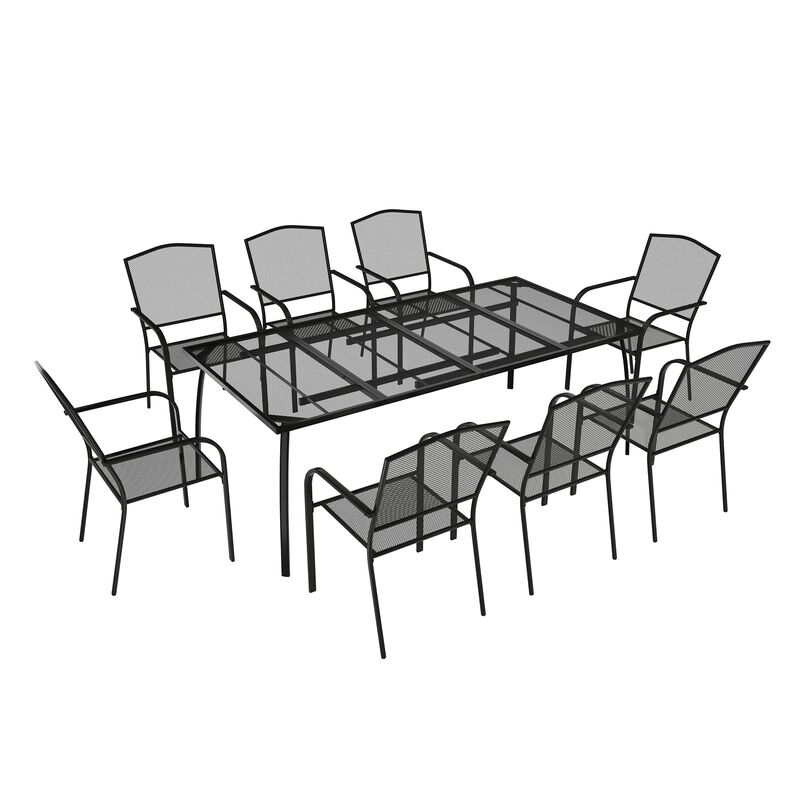 MONDAWE 9-Piece Steel Mesh Table And Chair Set With 8 Pcs Steel Mesh Dining Chairs