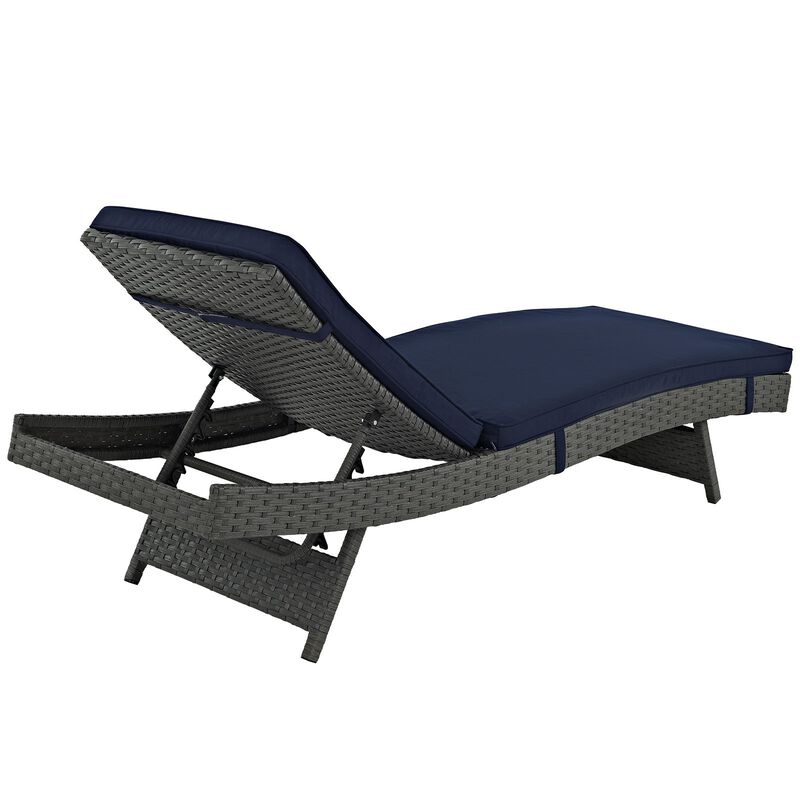 Modway Sojourn Wicker Rattan Outdoor Patio Sunbrella Fabric Chaise Lounge in Canvas Navy image number 3