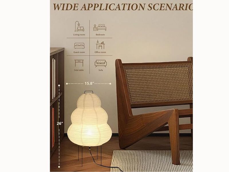 Akari Rice Paper Floor Lamp – 22.9" Tall, Japandi Lantern Style, Bulb Included