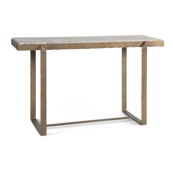 World Interiors Rhodes 52" Console Table with Capri Beige Marble Top and Antique Brass Base