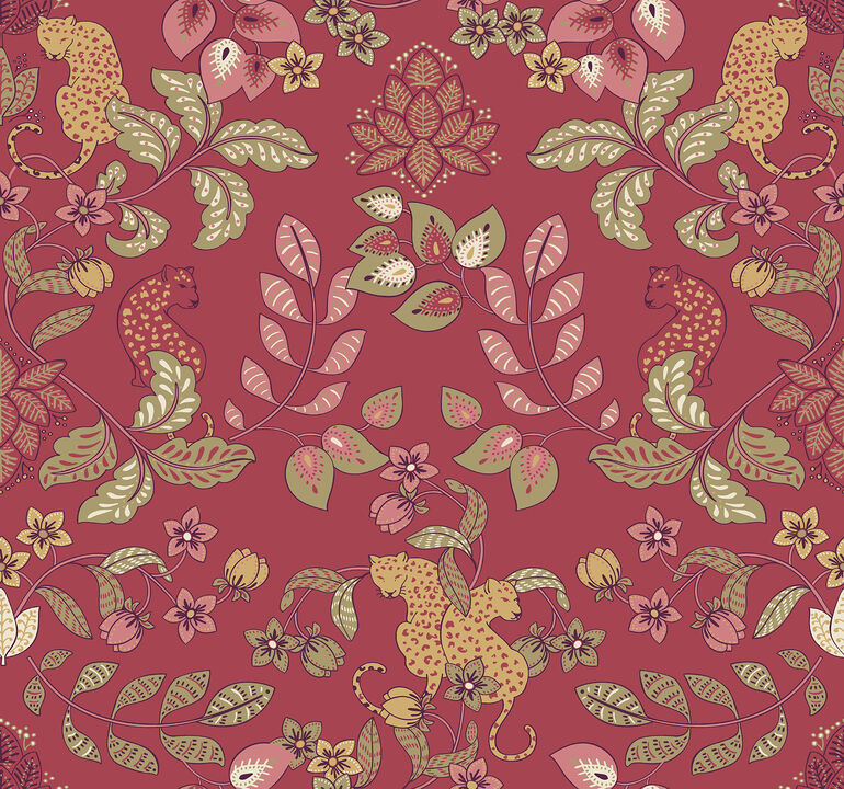 Getty Raspberry Jungle Damask Wallpaper