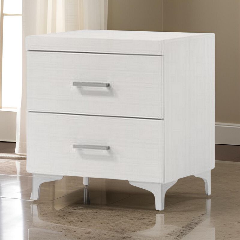 Nightstand with 2 Drawers and Bar Handle, White - Benzara