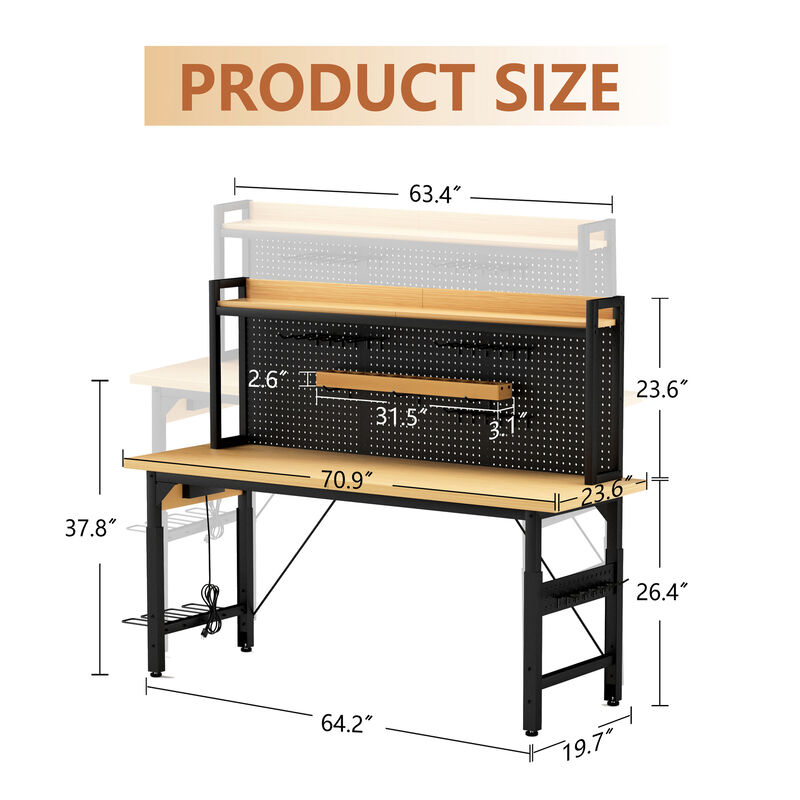 Britan 71''Adjustable Workbench with pegboard image number 6