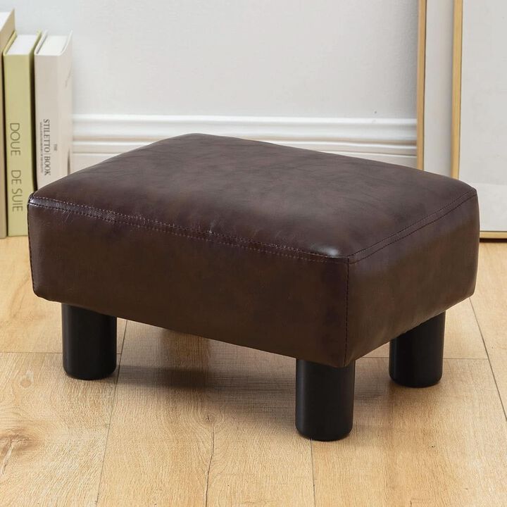 ShipItFurniture Espresso Brown PU Leather Small Rectangle Footstool