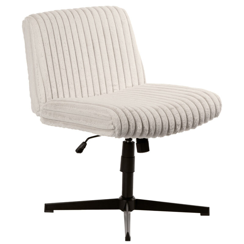 HomeRoots Ivory And Black Adjustable Height Faux Fur Swivel Rolling Gaming Chair image number 2
