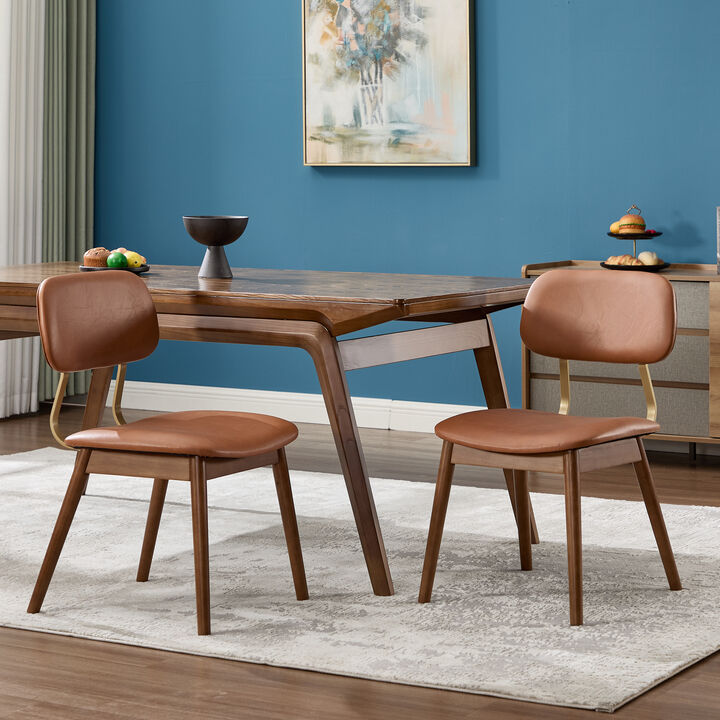Nertek Mid‑Century Faux‑Leather Rubberwood Dining Chair
