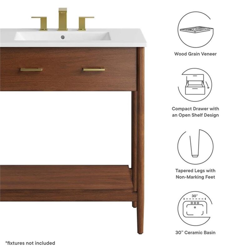 Modway EEI-6662-WAL-WHI Zaire 30" Bathroom Vanity, Walnut White image number 6