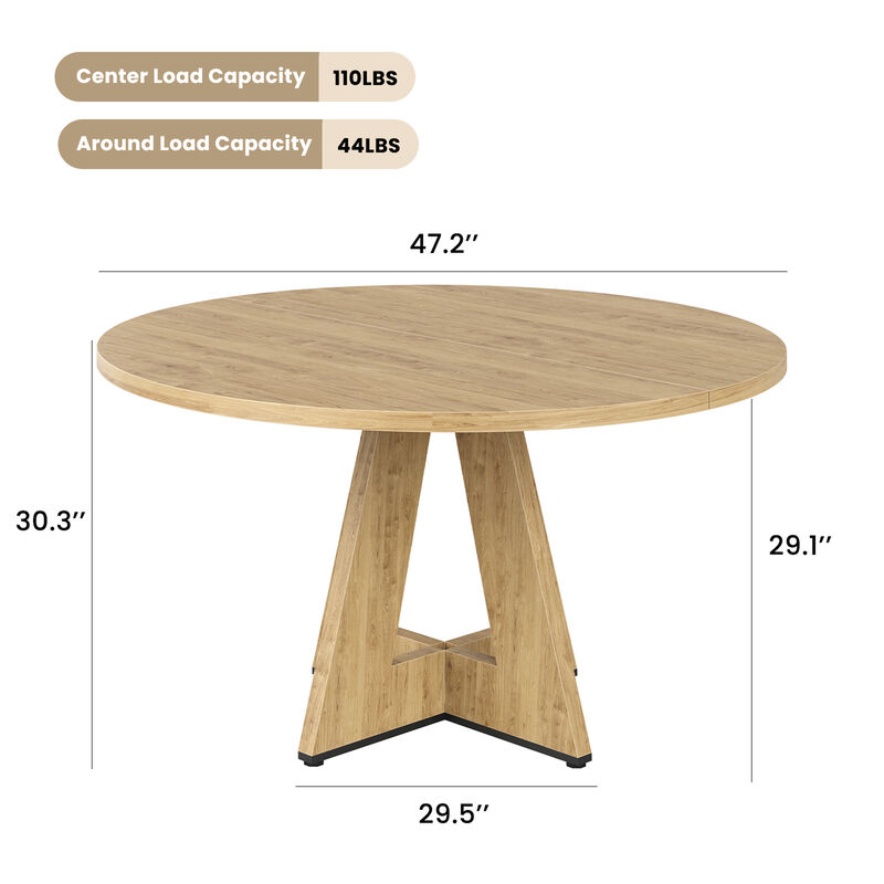 47" Modern Wood Round Dining Table with Sturdy Metal Base image number 3