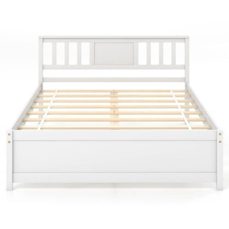 Full Size Wooden Platform Bed with Headboard and Wood Slat Support for Sturdy Foundation