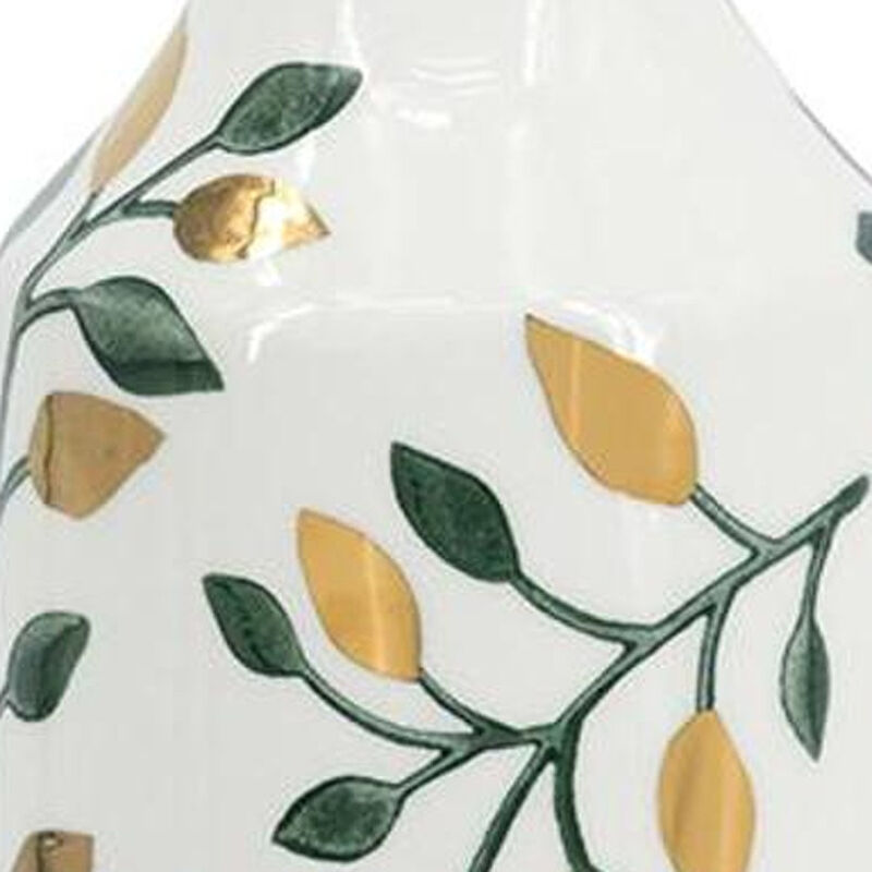 HomeRoots 12" White Green And Gold Floral Leaf Bud Ceramic Table Vase image number 2