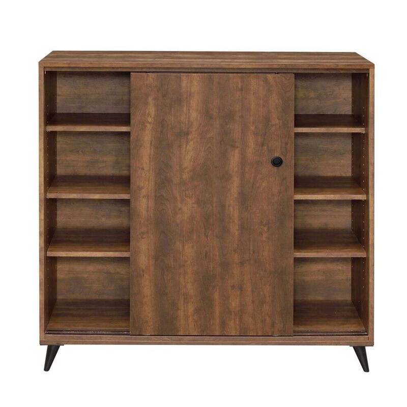 Wooden Shoe Cabinet with 2 Sliding Doors and Splayed Legs, Oak Brown - Benzara