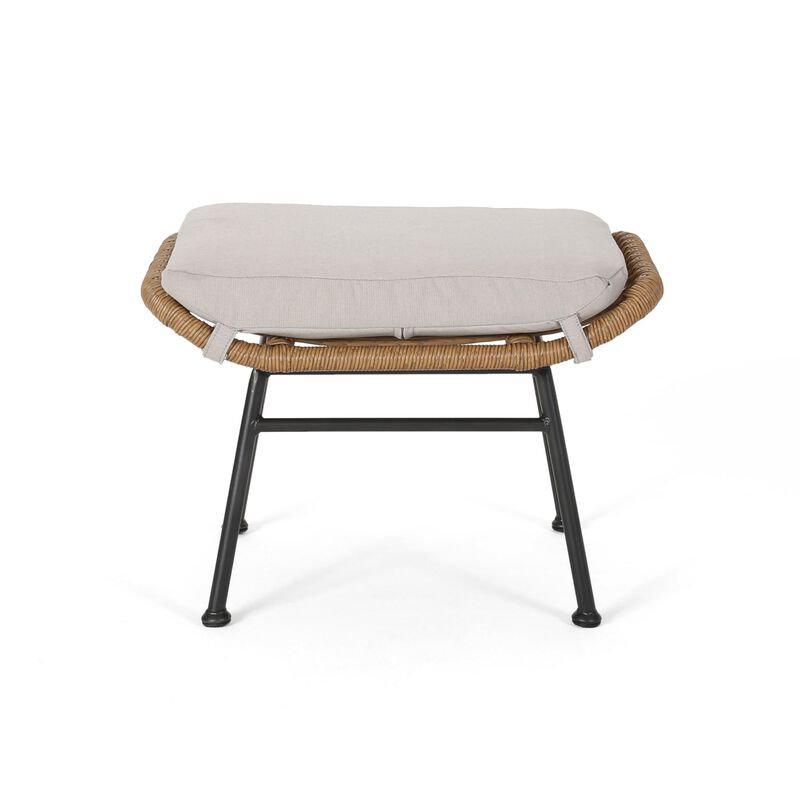 Margo Outdoor Ottoman Set of 2, 24 Inch Black Iron, Brown and Beige - Benzara