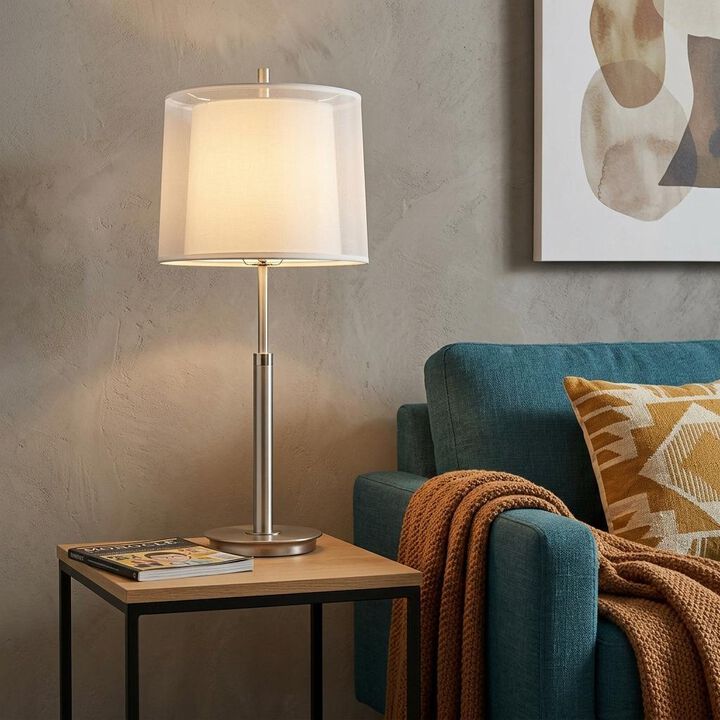 HomeRoots 31" Silver Metal Table Lamp With White Empire Shade