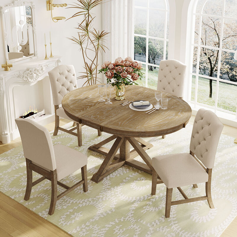 Whisen Retro 5-Piece Dining Table Set with Extendable Table and 4 Upholstered Chairs image number 2