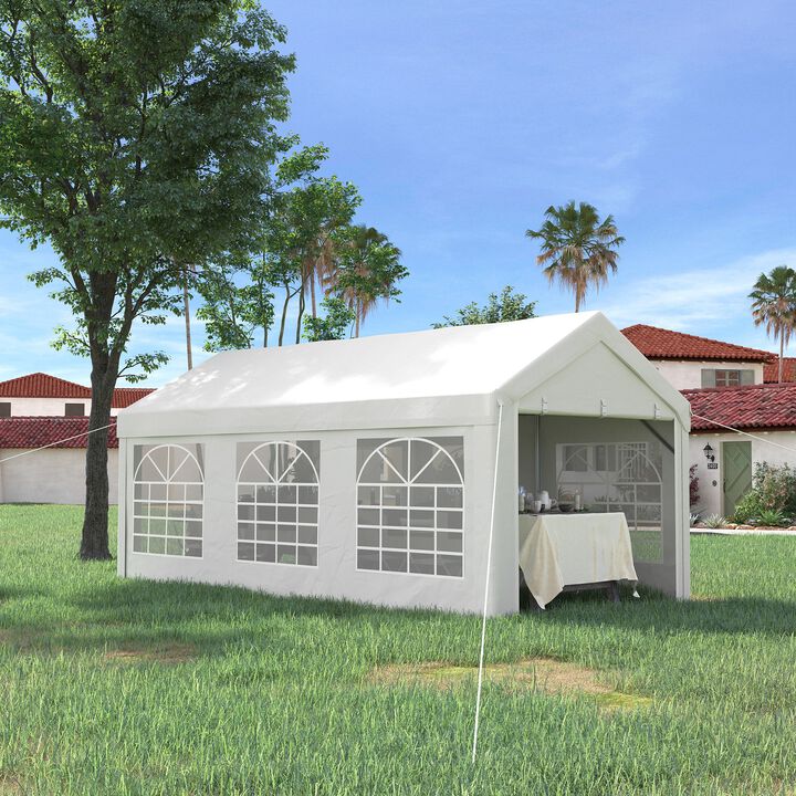 20' x 10' Party Tent & Carport, Large Outdoor Canopy Tent Portable Garage with Removable Sidewalls and Windows, White Tents for Parties, Wedding and Events