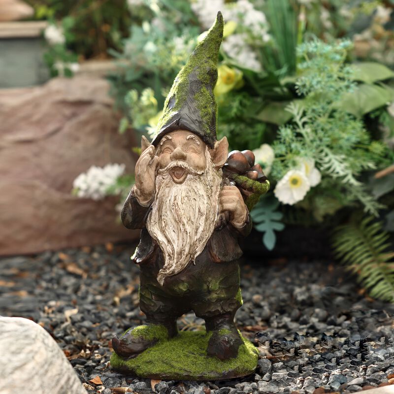 LuxenHome Calling All Gnomes Garden Sculpture Resin Statue, Indoor and Outdoor