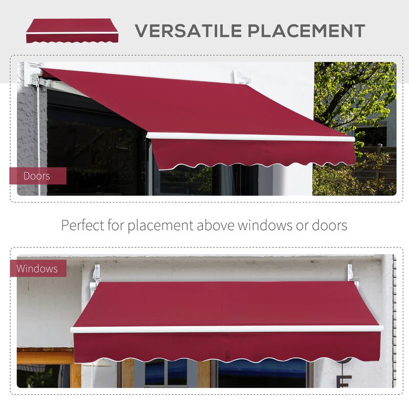 Wine Red Patio Cover: 8'x7' Retractable Awning with Crank Handle