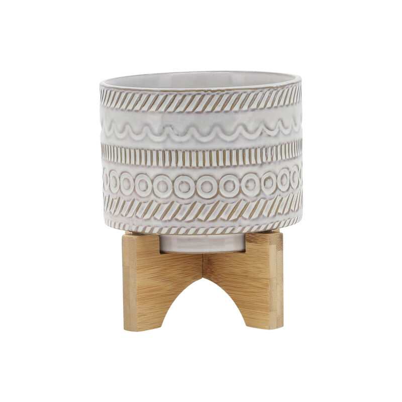 Tribal Planter W/ Wood Stand image number 0