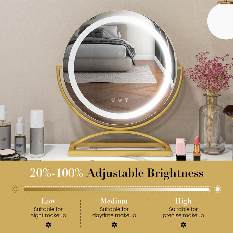 Round Makeup Vanity Mirror with 3 Color Dimmable LED Lighting