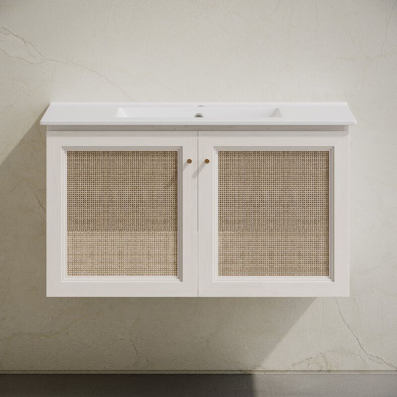 36" Wall-Mounted Bathroom Vanity in White Oak with Single Faucet Hole Vanity Top image number 3