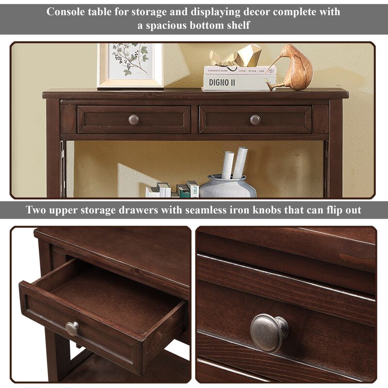 GOODSILO Farmhouse Pine Wood Console Table Entry Sofa Table with 4 Drawers and Storage Shelf image number 6