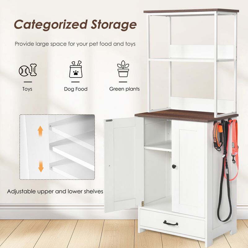 Pet Feeding Station with Bowls,Station with Storage,Dogs Cats feeding station with 2-level shelving image number 4