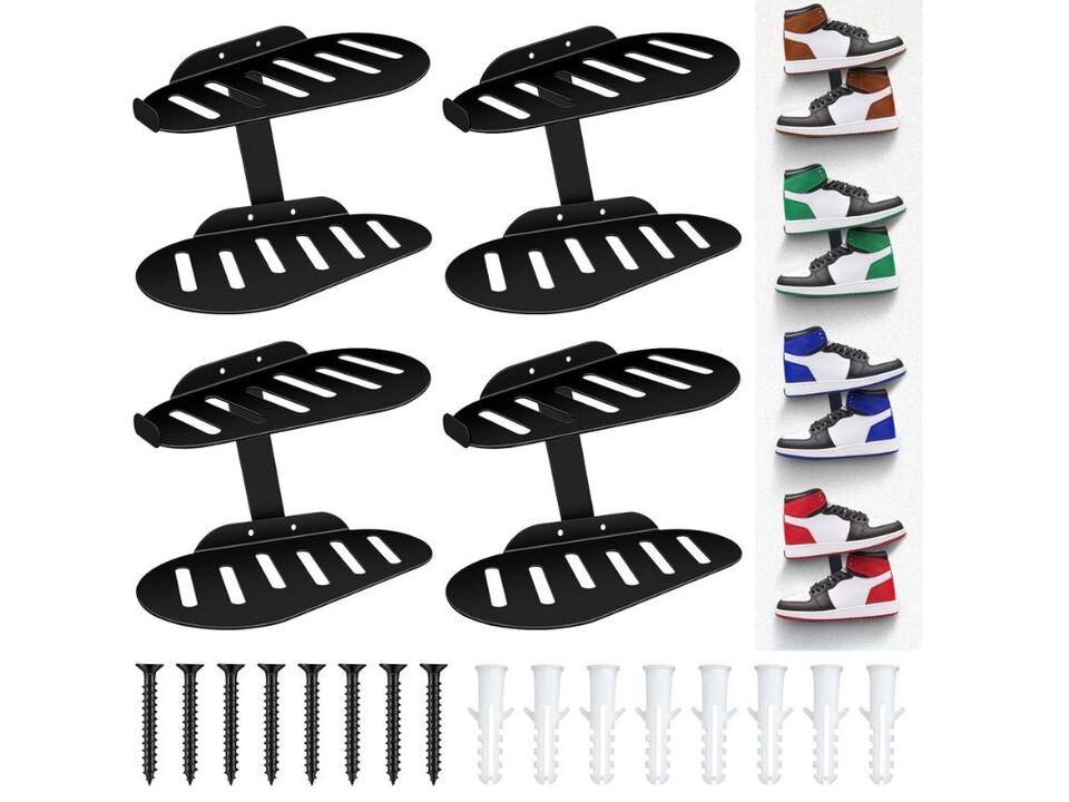 Metal Shoe Display Rack 4 Floating Shelves Wall Large Hanging