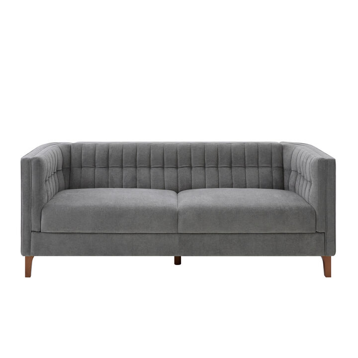 Merax Minimalist Channel Tufted Chenille 3-Seater Sofa with Solid Birch Legs