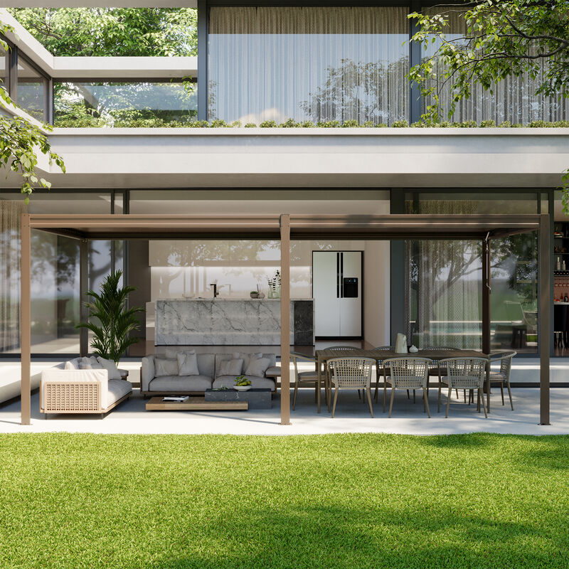 MONDAWE Outdoor Louvered Pergola 10X20FT, Aluminum Pergola with Adjustable Roof and Efficient Drainage System