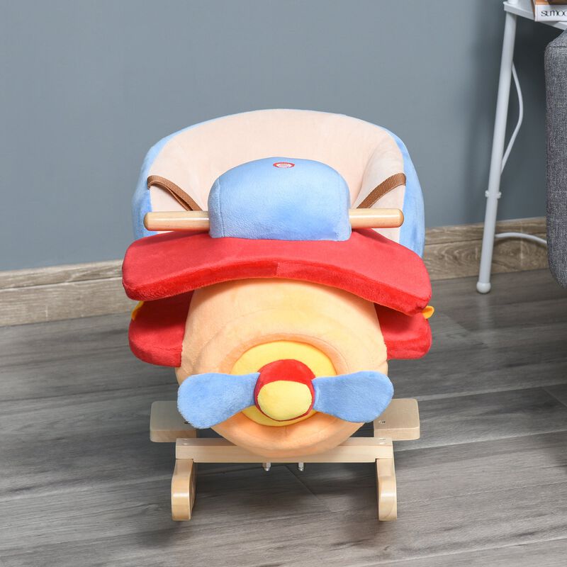 Kids Plush Ride On Rocking Horse Airplane Chair with Nursery Rhyme Sounds