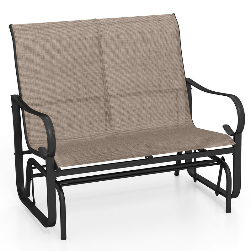 Patio Glider Bench for 2 Person with High Backrest and Smooth Gliding Motion-Brown image number 0