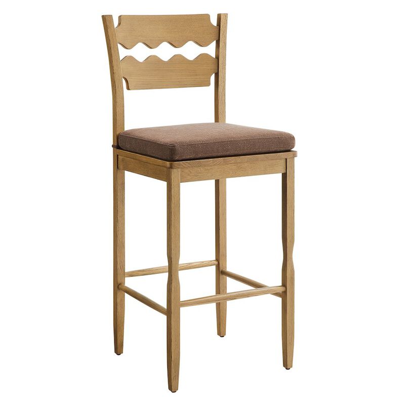 Jax Oak Wood Bar Stool With Wavy Razor Back and Cushion image number 0