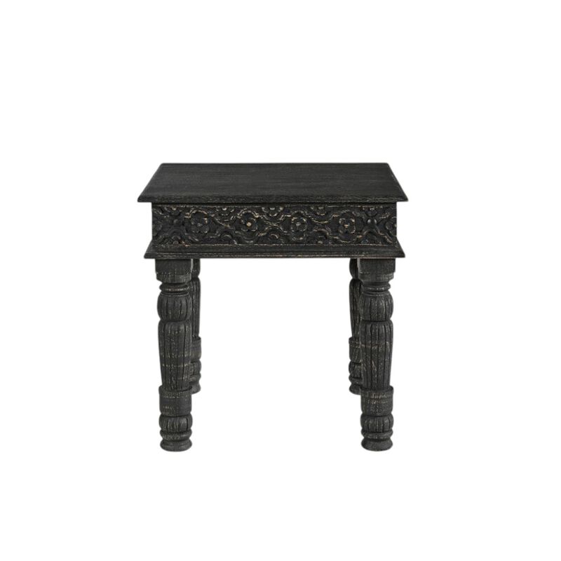 HomeRoots 24" Black Distressed Solid Wood Square End Table image number 0