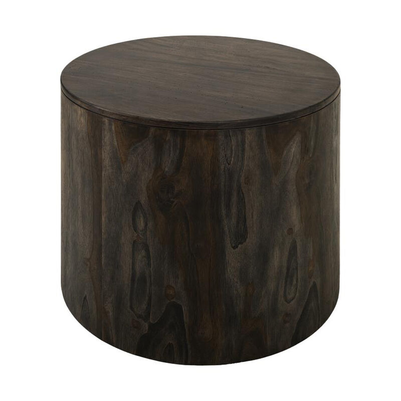 Eray Side End Table, Modern Drum Shape Black Mango, Teak Wood, 24 Inch