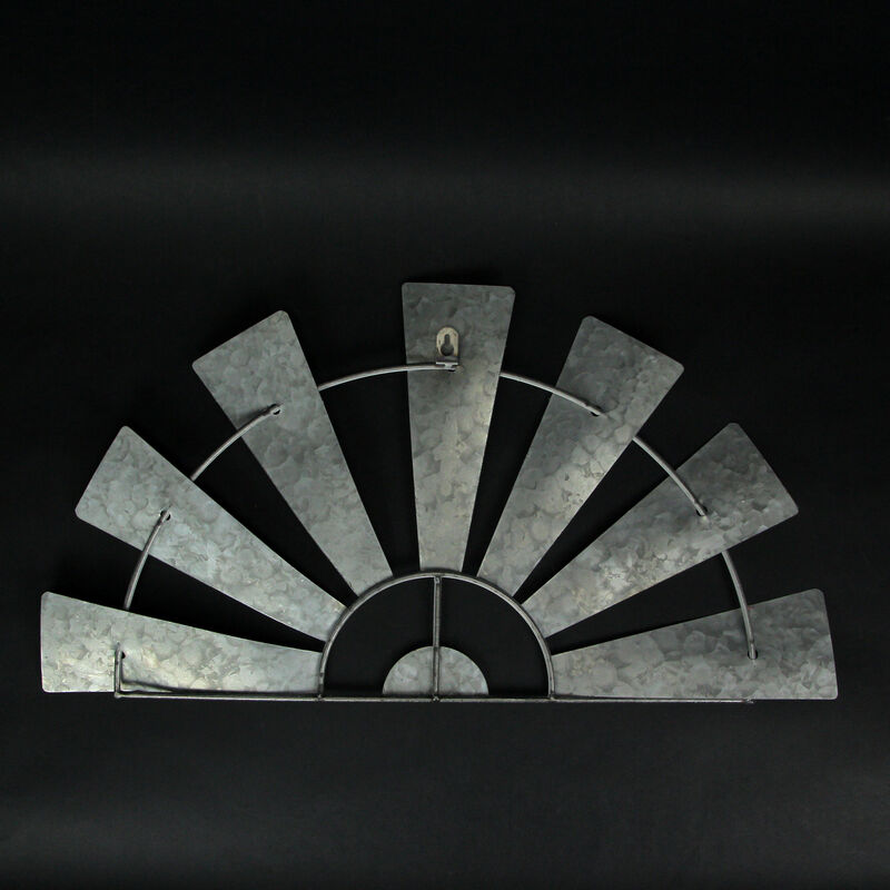24 Inch Weathered White Metal Half-Windmill Wall Sculpture Rustic Home Decor Art image number 3