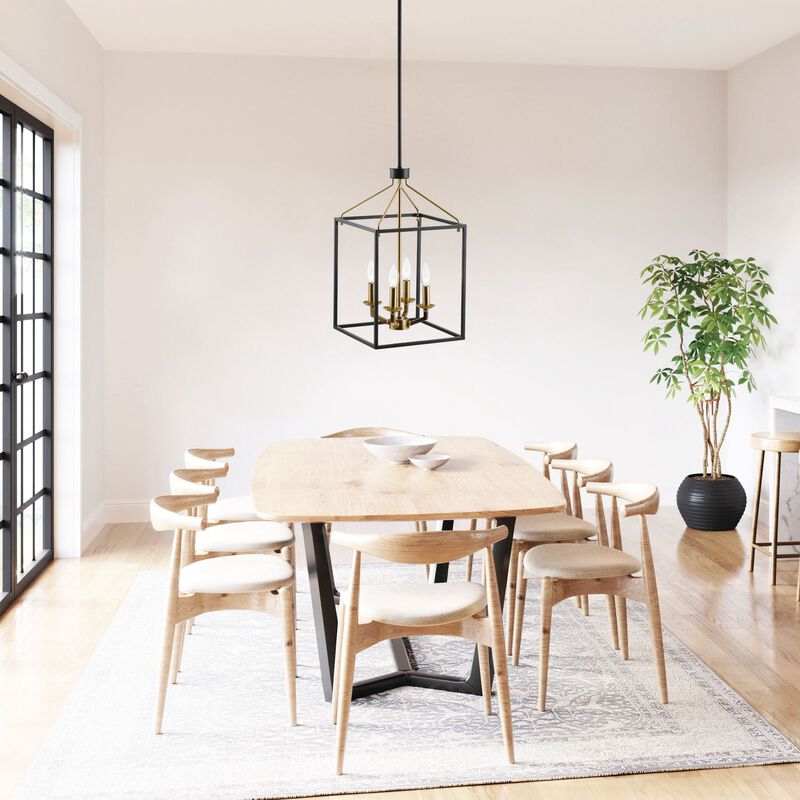 4-Light Matt Black Modern Lantern Geometric Chandelier