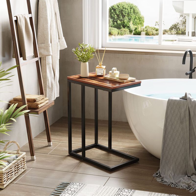 WLIVE Side Table, C Shaped End Table for Couch, Sofa and Bed, Large Desktop C Table for Living Room, Bedroom, Retro Brown and Bl