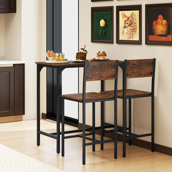 Counter Height 3-Piece Bar Set with Stools and Footrest &ndash; Ideal for Small Areas