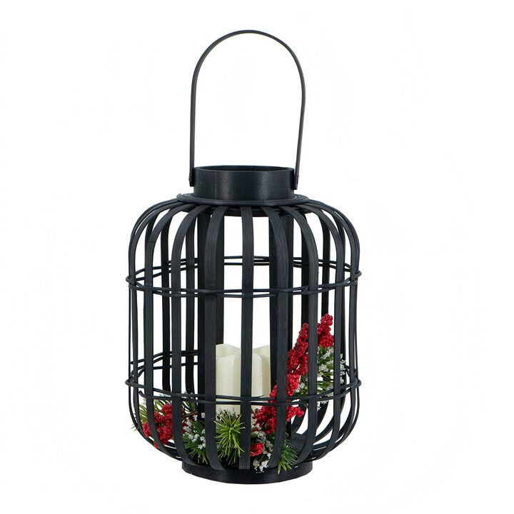 Clihome 8.9x8.9x11.4" Black Bamboo Lantern with White LED Candle