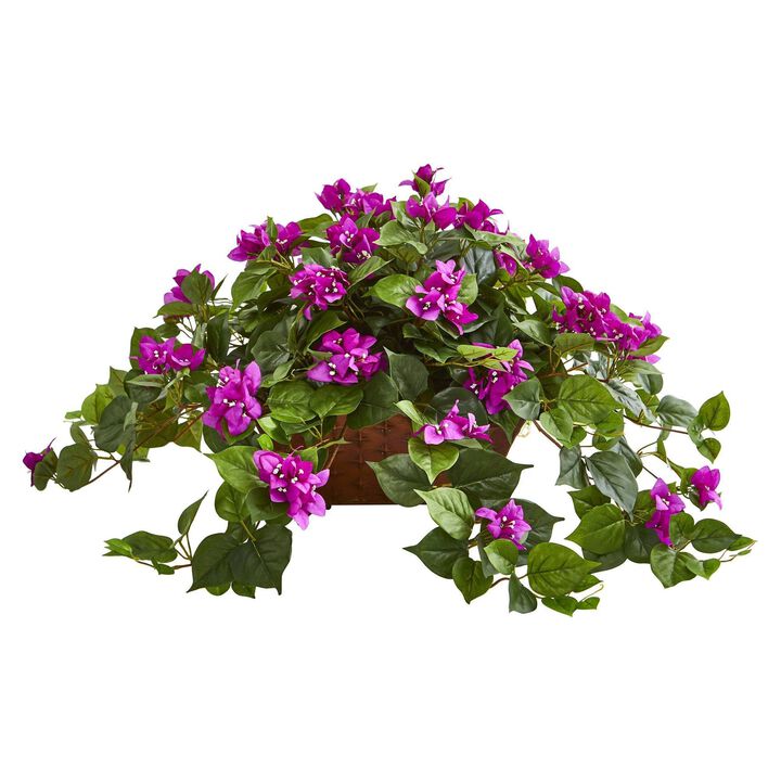 Nearly Natural 17-in Bougainvillea Artificial Plant in Metal Planter