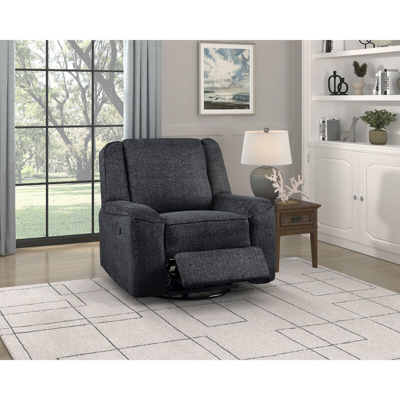 Lexicon Monterey Chenille Swivel Reclining Chair In Ebony