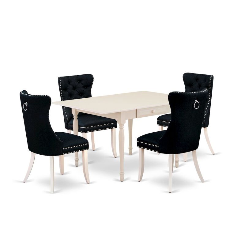 5 Piece Dining Table Set Consists of a Rectangle Solid Wood Table with Dropleaf