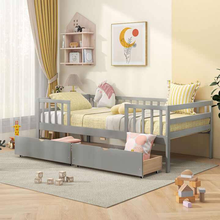 Kids Bedroom Daybed – Bed with Fence and 2 Storage Drawers for Boys & Girls