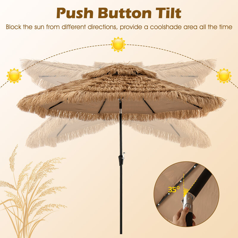 Thatched Tiki Patio Umbrella with Solar Lights for Tropical Outdoor Decor and Shade image number 6