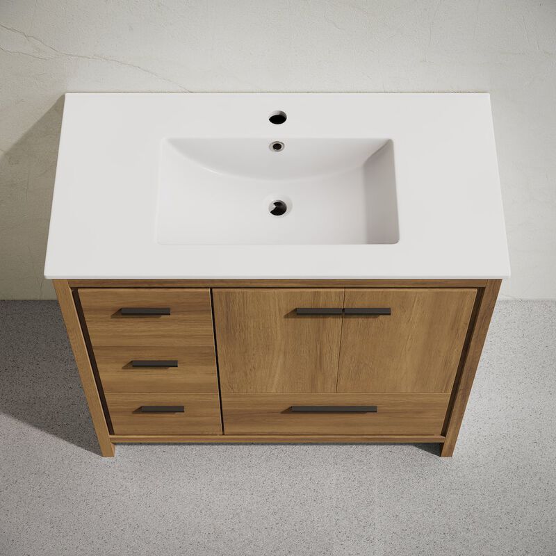 Virage 36" Freestanding Bathroom Vanity in Brown Oak with Sink Top image number 3