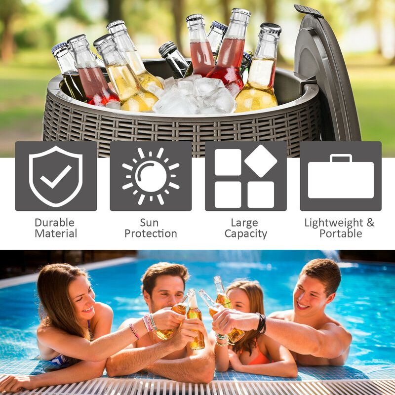 9.5 Gallon 4-in-1 Patio Rattan Cool Bar Cocktail Table Side Table