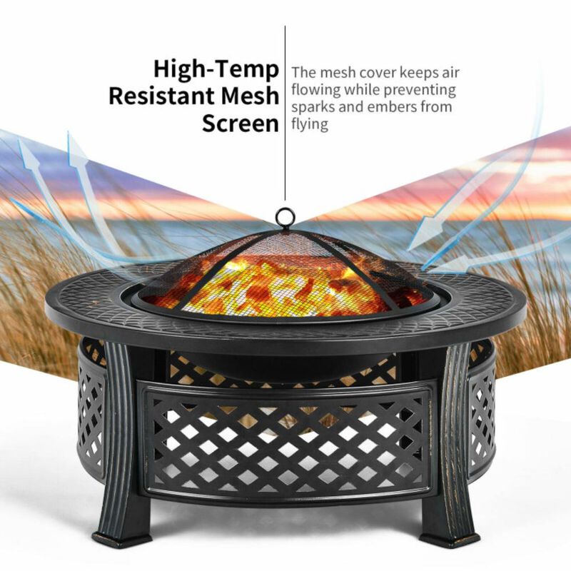 Hivvago Outdoor Fire Pit with BBQ Grill and High-temp Resistance Finish