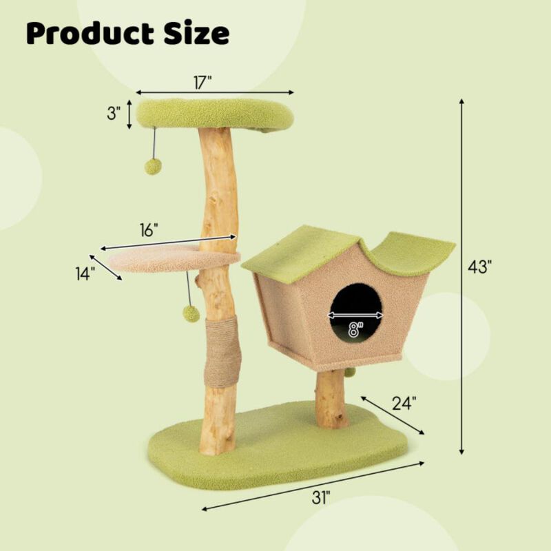 Hivvago 43 Inch Wooden Cat Tree with Padded Top Perch