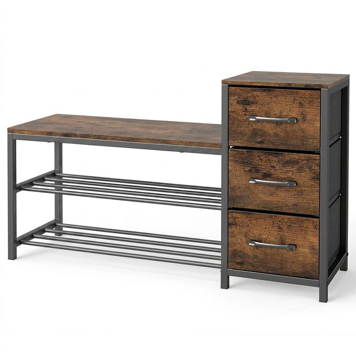 Entryway Shoe Bench 3-Tier with Removable Fabric Drawers