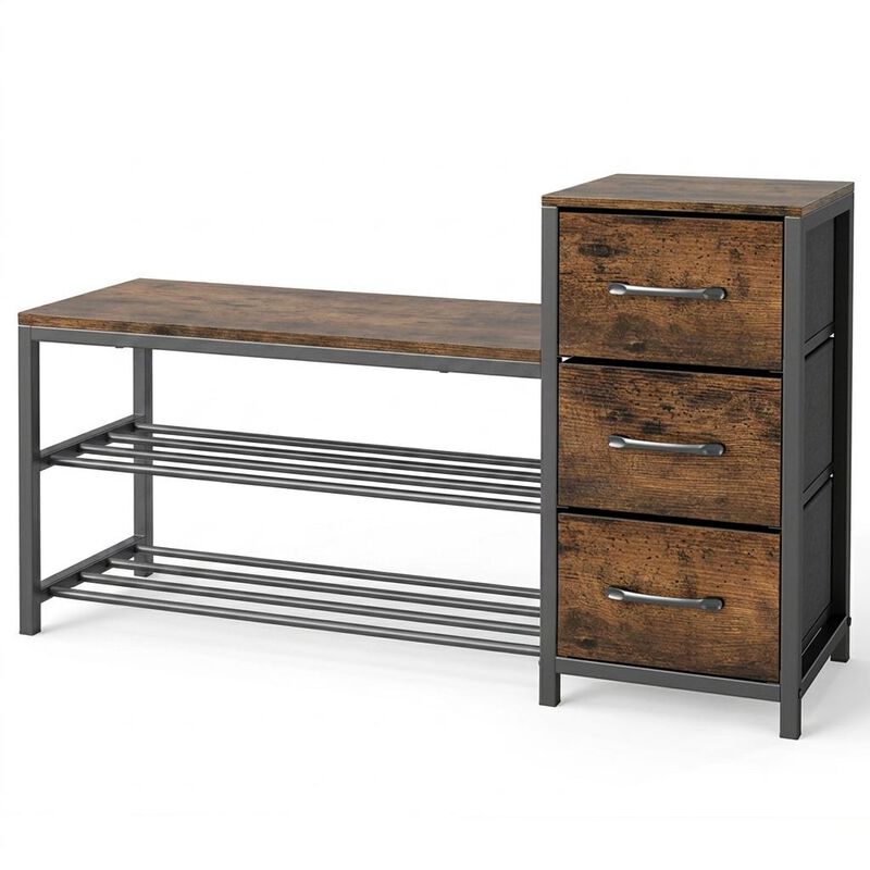 Entryway Shoe Bench 3-Tier with Removable Fabric Drawers image number 0